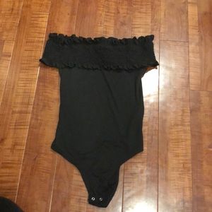 Black smock off the shoulder body suit